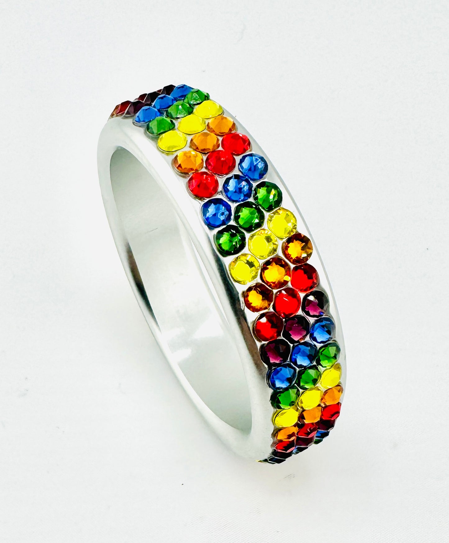 DIAGONAL - PRIDE AUSTRALIAN CRYSTAL STUDDED SILVER ALUMINUM COCK RING