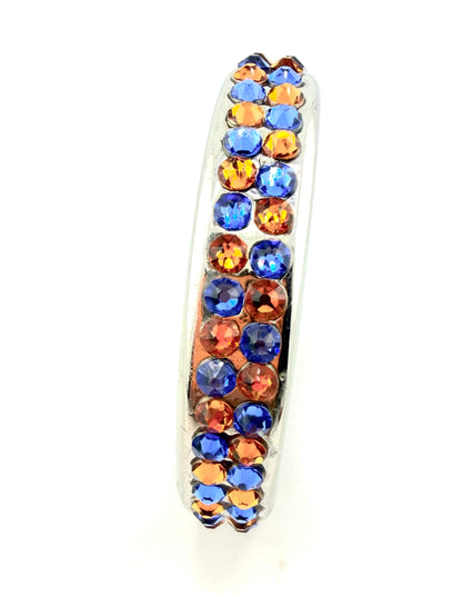 Stainless Steel Crystal Studded Cock Ring in vibrant BLUE & ORANGE stones