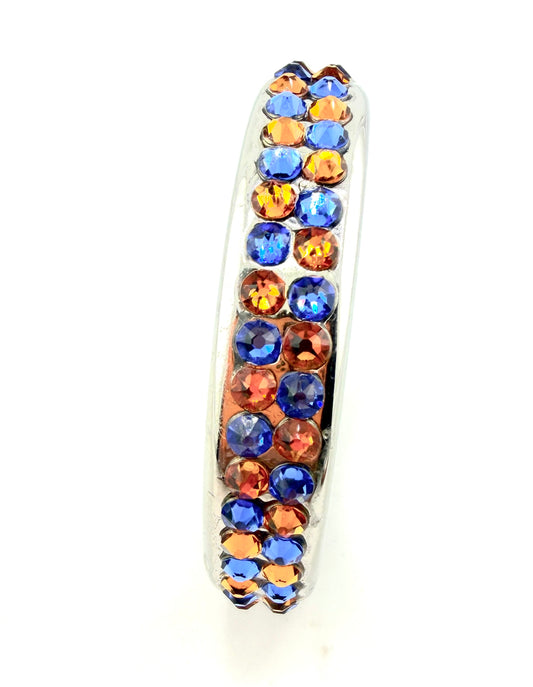 Stainless Steel Crystal Studded Cock Ring in vibrant BLUE & ORANGE stones