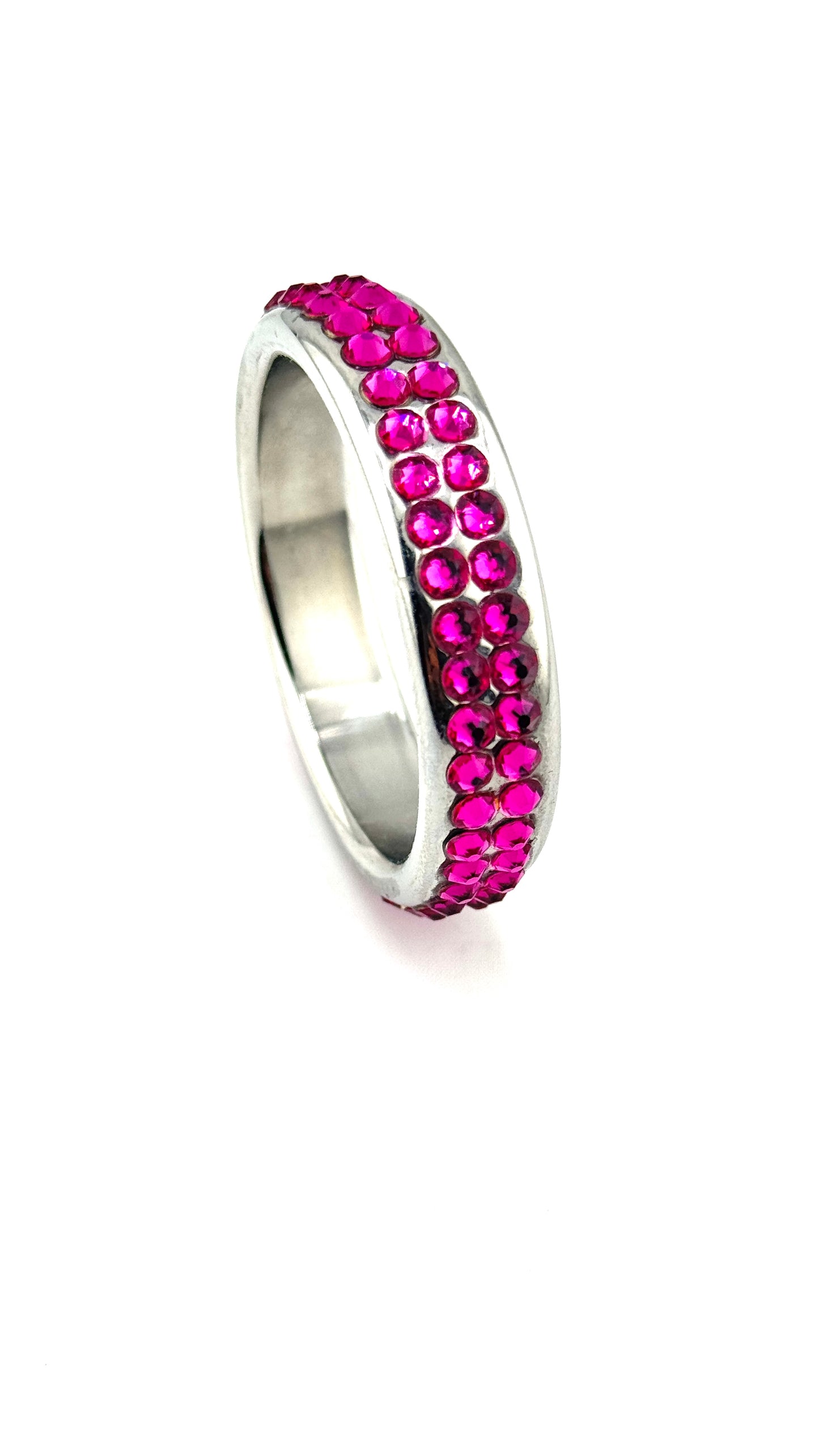 Stainless Steel Crystal Studded Cock Ring in HOT PINK