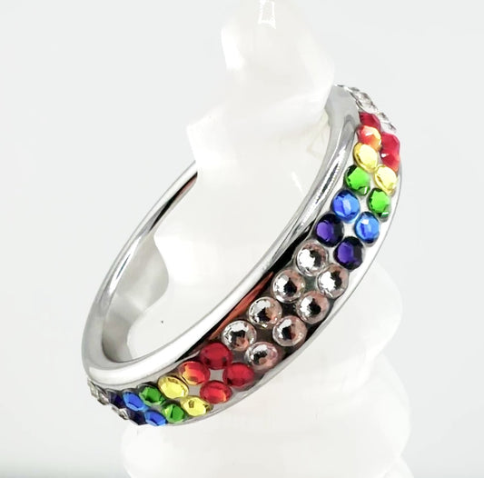 Stainless Steel Crystal Studded Cock Ring - PRIDE V4