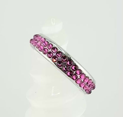 Stainless Steel Crystal Studded Cock Ring in HOT PINK