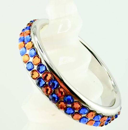 Stainless Steel Crystal Studded Cock Ring in vibrant BLUE & ORANGE stones